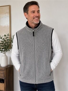 Nautica Men’s Gray Full Zip Fleece Vest – Size Large